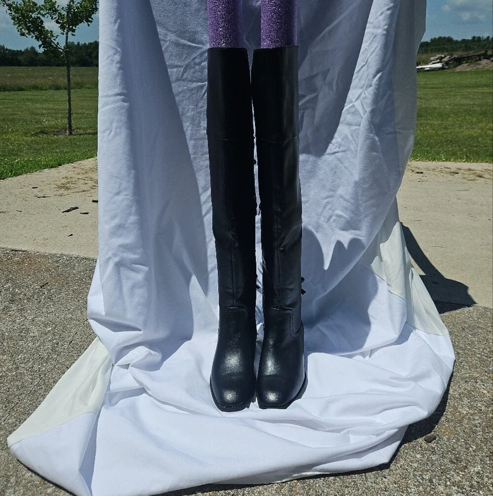 Shoe Dazzle Black Over-the-Knee Bow-Back Riding Boots